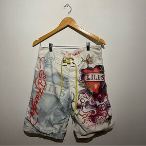 Ed Hardy Skull Graphic Surf Shorts